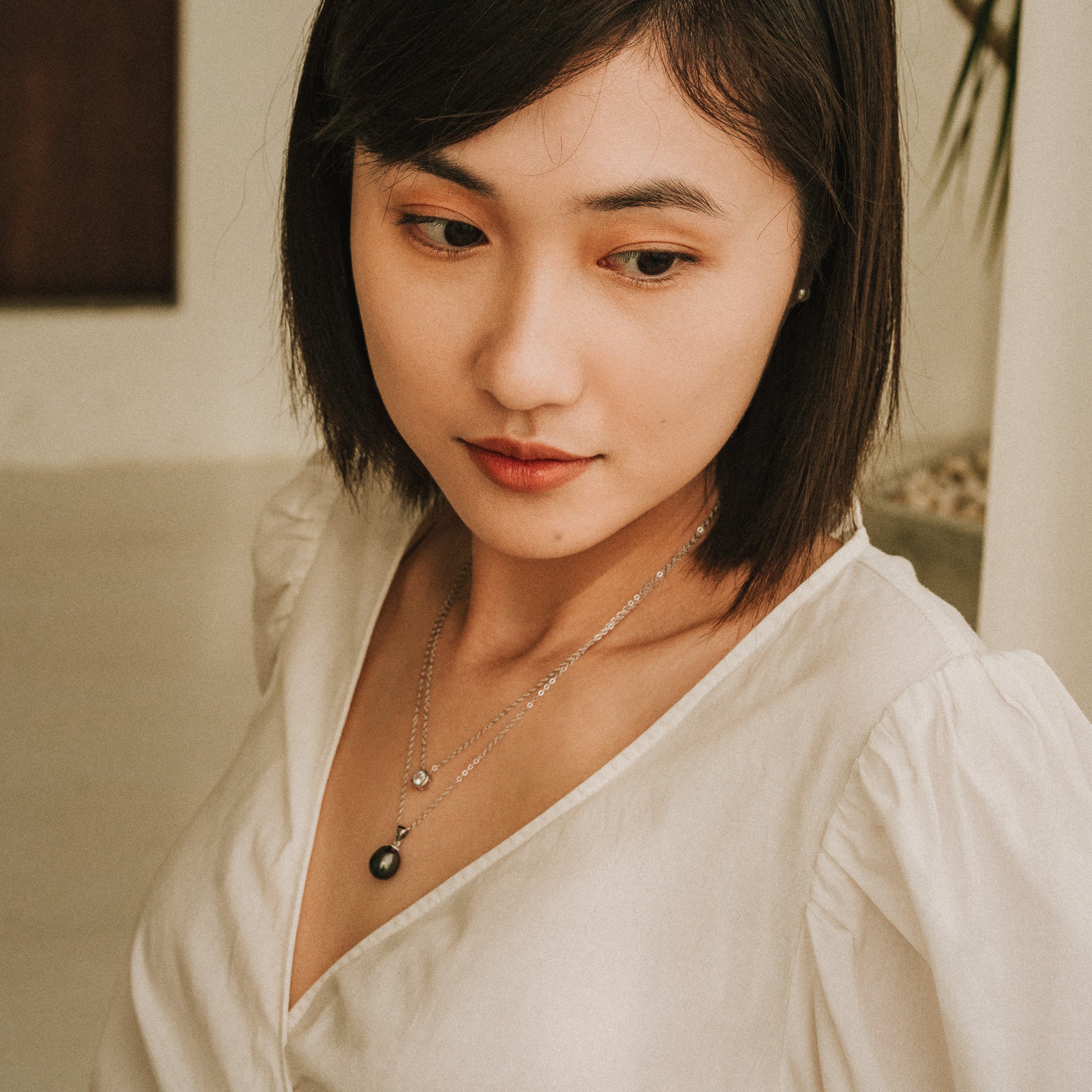 Monique|單鑽南洋珠雙鍊合一