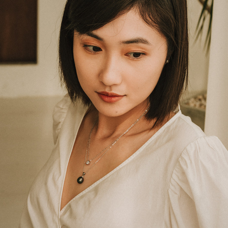 Monique|單鑽南洋珠雙鍊合一