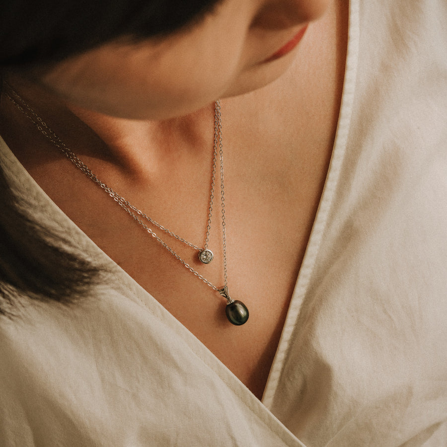 Monique|單鑽南洋珠雙鍊合一