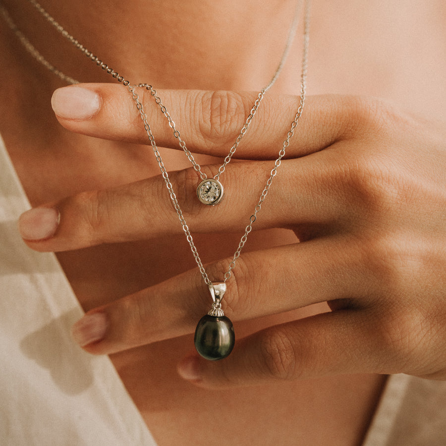 Monique|單鑽南洋珠雙鍊合一