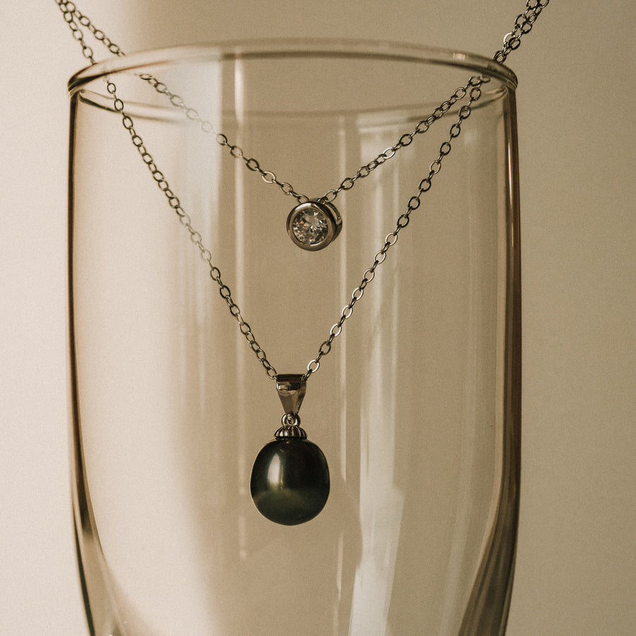 Monique|單鑽南洋珠雙鍊合一