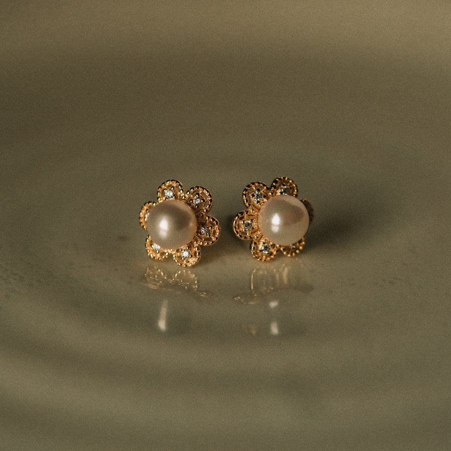 Avery's Garden|Akoya珍珠小花耳環